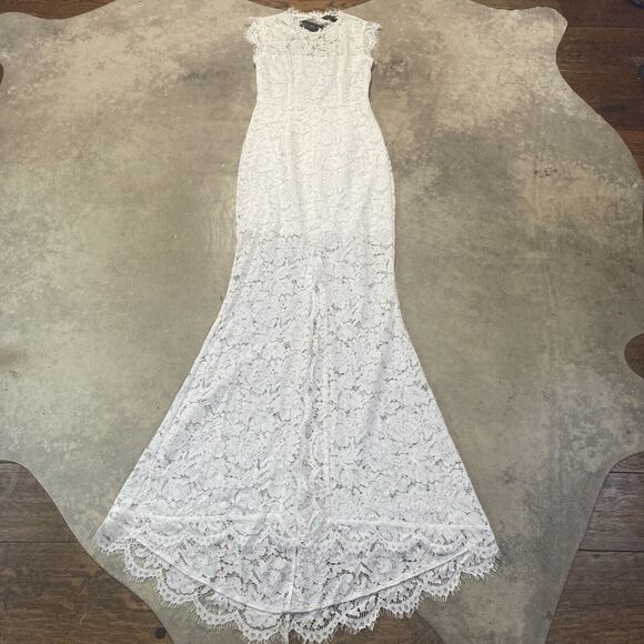 Rachel Zoe | Dresses | Rachel Zoe Dress Womens 2 Estelle White Lace Cutout  Open Back Maxi Gown Split | Poshmark